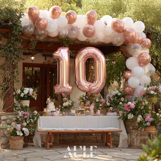 AULE 40 Inch Rose Gold 10 Balloon Number Foil 0-9 Birthday Big Numbers | - Image 2