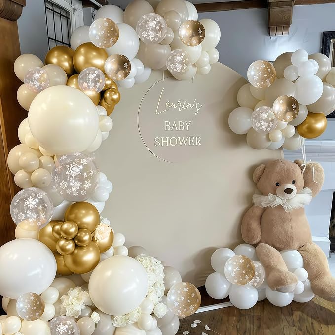 Beige Gold Snowflake Balloons Cream White Sand Gold Metallic Balloons Neutral - Image 7