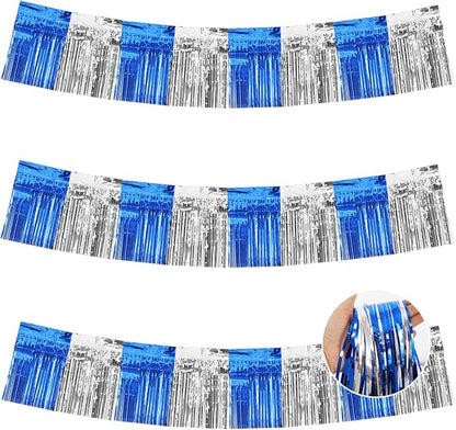 BEISHIDA Blue Silver Fringe Garland Banner 30ft Wall Tinsel Foil Streamers | by Beishida