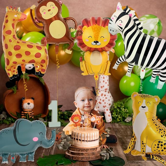 6 Pcs Safari Balloons, Jungle Safari Animals Foil Balloons, Giant Zoo Animal - Image 3