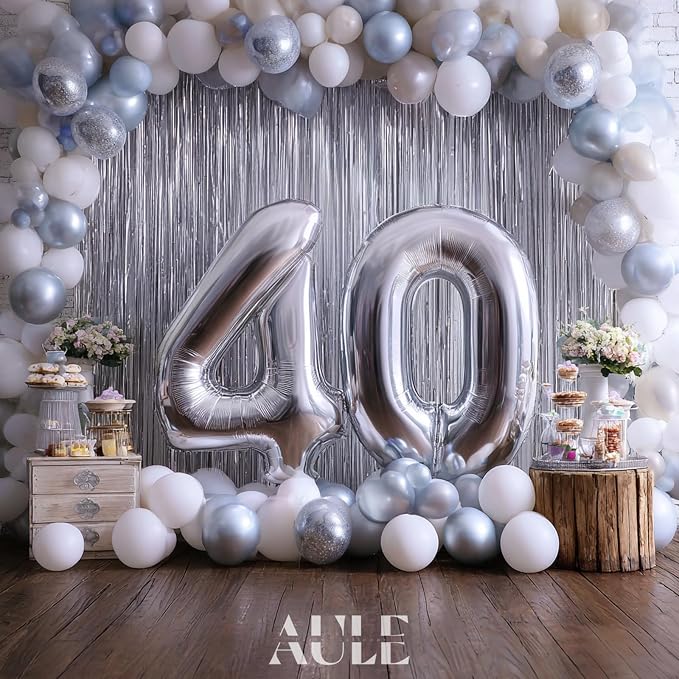 AULE 40 Inch Silver 40 Balloon Number Foil 0-9 Birthday Big Numbers | Birthday - Image 2