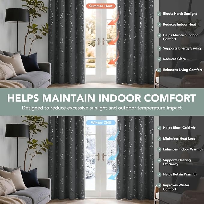 Deconovo 100% Blackout Living Room Curtains 95 Inches Long, Thermal Insulated - Image 9