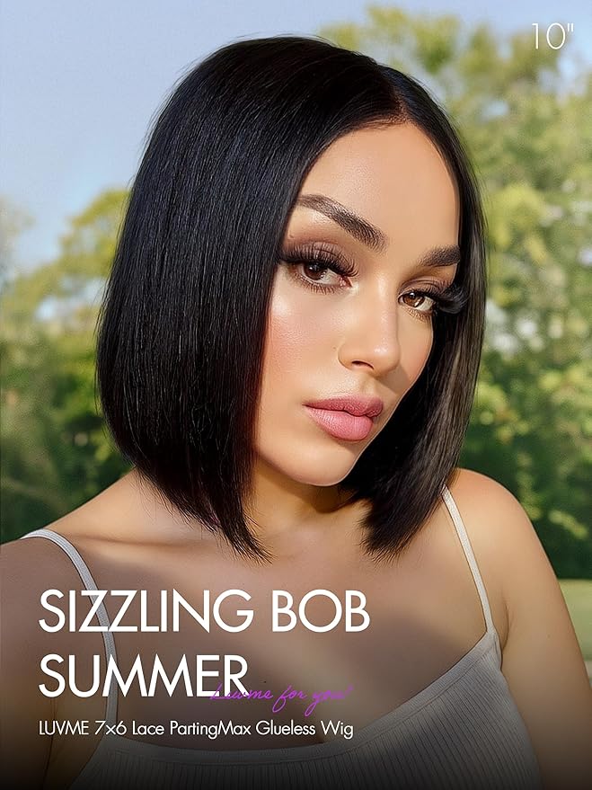 LUVME HAIR 7x6 HD Lace All-Day Comfort Wig PartingMax Lace Bob Wigs Lace Front Wigs Human Hair Pre Cut Plucked Lace Frontal Glueless 10 Inches Natural Black Color