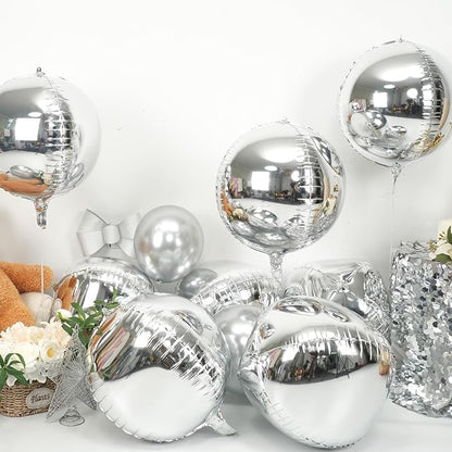 Silver Round Foil Balloons 9 pcs, Metallic Silver Giant 4D Round Balloons 22 - Image 3