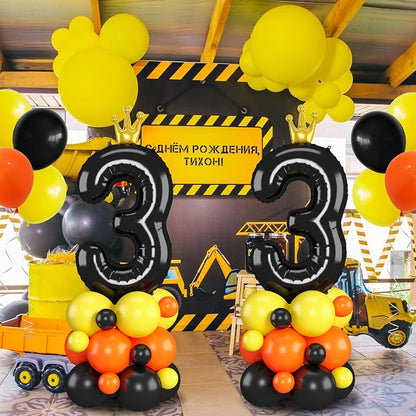 Black Number 3 Balloon 40 Inch Construction Number Three Foil Balloons Tower - Image 4