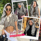 ALXNAN Long Wavy Hair Extensions for Women, Clip in Hair Extensions Clip Ins Soft Full Head Synthetic Hairpieces 20 Inch Grey/Sliver