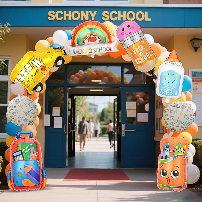 8 Pcs Back To School Foil Balloons Colorful School Bus Pencil Schoolbag Crayon - Image 6