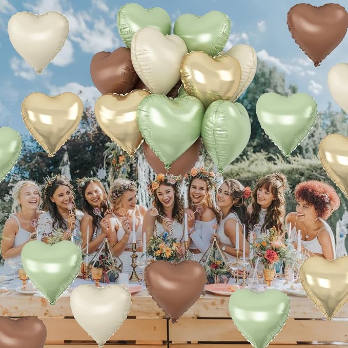 Green Gold Brown Heart Balloons - Image 6