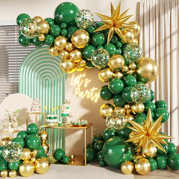 Green and Gold Balloon Arch Kit by LANGASQUE
