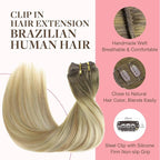 GOO GOO Clip in Hair Extensions Real Human Hair, Remy Human Hair Extensions Clip ins for Women, Natural Human Hair, 14inch 120g 7Pcs, 5A/90/16F Bahamian Balayage