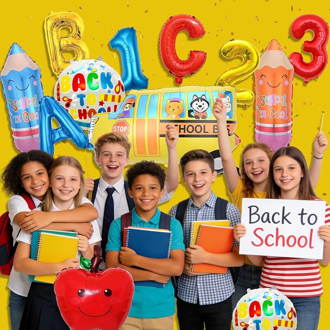 12 Pcs Back to School Balloons, School Bus Balloon, Letter Balloons Pencil Foil - Image 4
