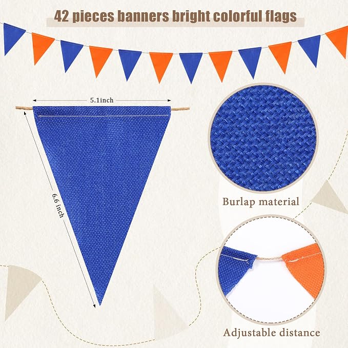 HESTYA 42 Pcs Colorful Pennant Banner Flag Blue Orange Bunting Triangle Banner - Image 2