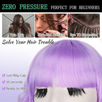 AISI HAIR Light Purple Synthetic Wavy Curly Bob Wig with Bangs Short Wavy Hair for Women Synthetic Heat Resistant Bob Wigs