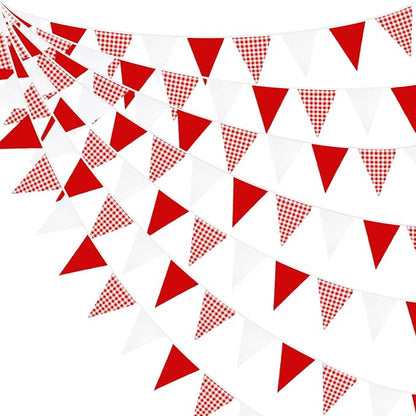 32Ft Red Party Decorations Red Plaid Checkered White Triangle Flag Gingham by pinkblume