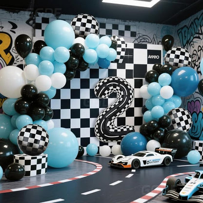 40 Inch Checkered Racetrack Number Balloon 2 Black and White 21 Pcs Kit | Race - Image 6