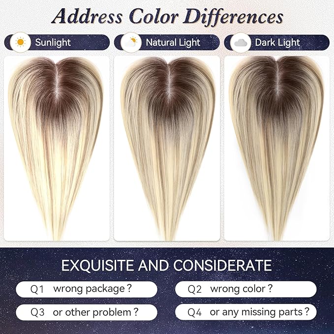 starluck Hair Toppers for Women Real Human Hair With Bangs, 100% Remy HumanHair Toppers for Women Hand-woven with Thinning,Cover Gray Roots,Adds Volume,Ombre Blonde