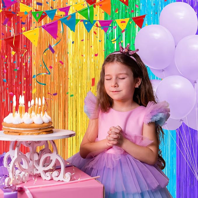 Crosize 4 Pack Rainbow Streamers Backdrop, 3.3 x 9.9 ft, Party Decorations | - Image 4