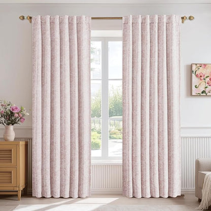 Beauoop Pink Floral Jacquard Blackout Curtains - Image 2