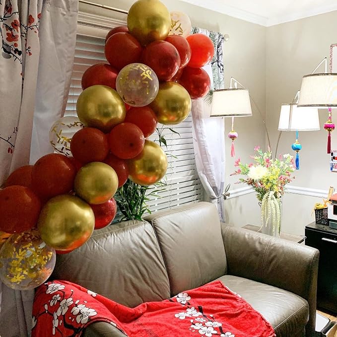 60 Pieces Balloons Red and Gold, 12 Inch Ruby Red Metallic Chrome Gold Pearl - Image 5