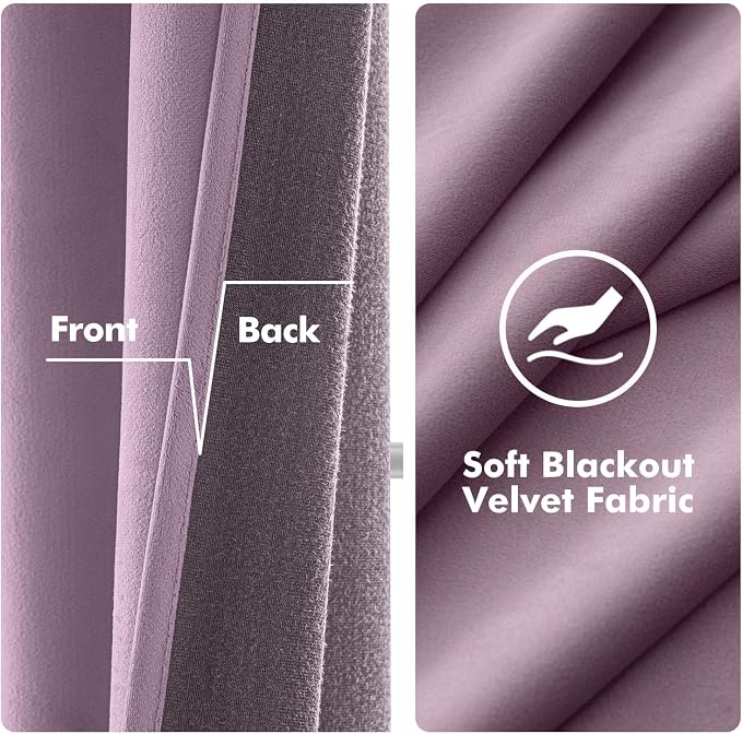 MIULEE Velvet Curtains Lavender 52 x 84 Inch Length Set of 2 | Grommet Drapes - Image 3
