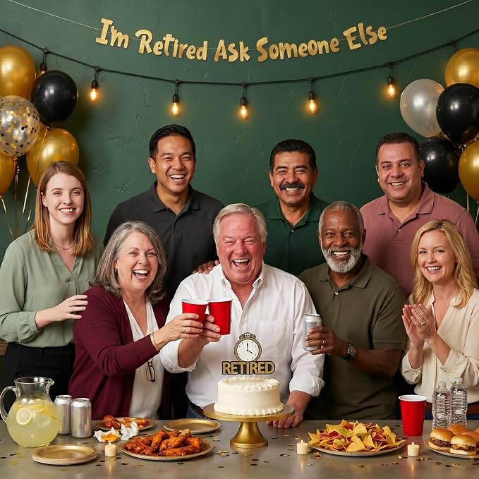 Pre-Strung I'm Retired Ask Someone Else Gold Glitter Banner - Image 9