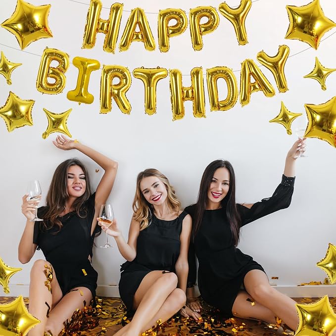 TONIFUL 35PCS Gold Happy Birthday Decorations Kit 16 Inch Happy Birthday - Image 5