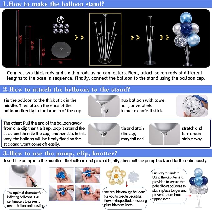 4 Sets Navy Blue Silver Balloons Stand Kit - Image 3