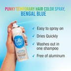 Punky Temporary Hair Color Spray, Bengal Blue, Non-Sticky, Non-Damaging, Travel Size Hair Dye for Instant Vivid Hair Color, 3.5 oz