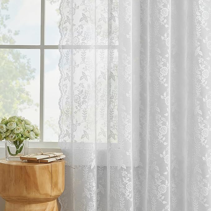 FINECITY White Floral Lace Curtains - Image 6
