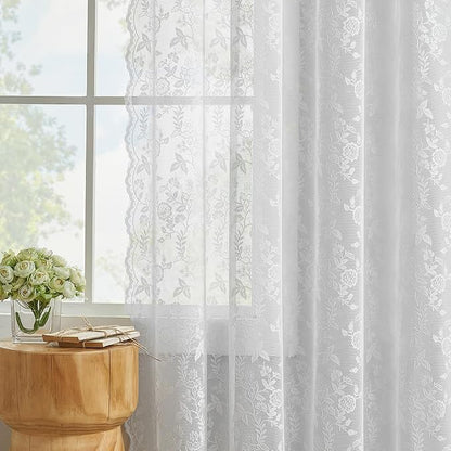 FINECITY White Floral Lace Curtains - Image 6