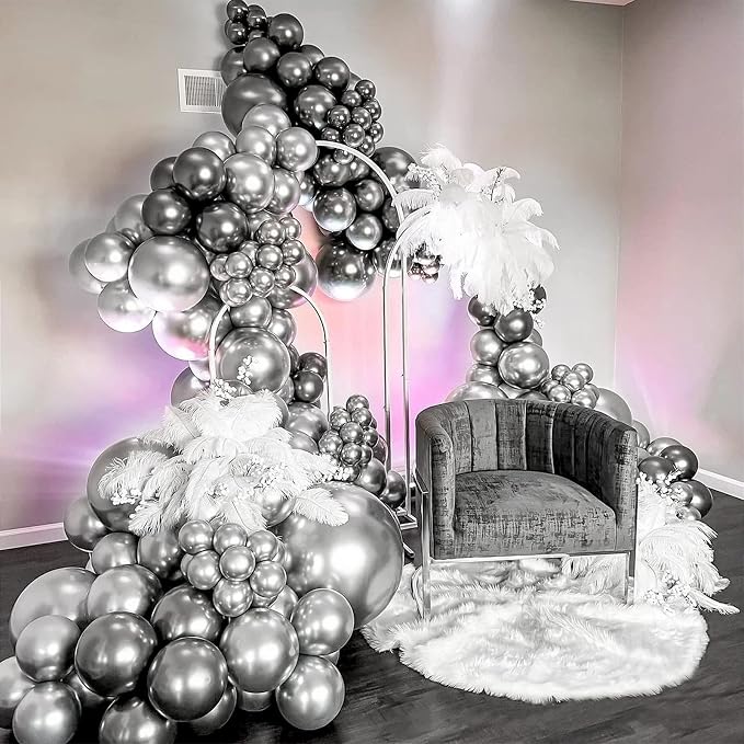 FOTIOMRG 110pcs Metallic Silver Balloon Garland Arch Kit, 18 12 10 5 inch - Image 7