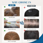 Hair Topper with Side Bangs Human Hair Curtain Bangs Topper for Women, T-part Lace Base Real Human Hair Topper Hair Piece for Daily Wear(Side Bangs,Meduim Brown)