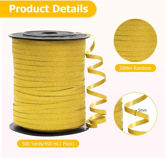 Gold Glitter Curling Ribbon, Kaluofan 1/5" Wide x 500Yd Ribbons - Image 5