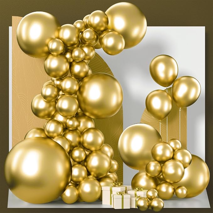 PartyWoo Gold Balloons 100pcs Different Sizes of 36 18 12 10 5 Inch | Balloons by PartyWoo