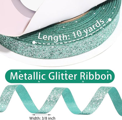 Teal Blue Metallic Glitter Ribbon - Image 3