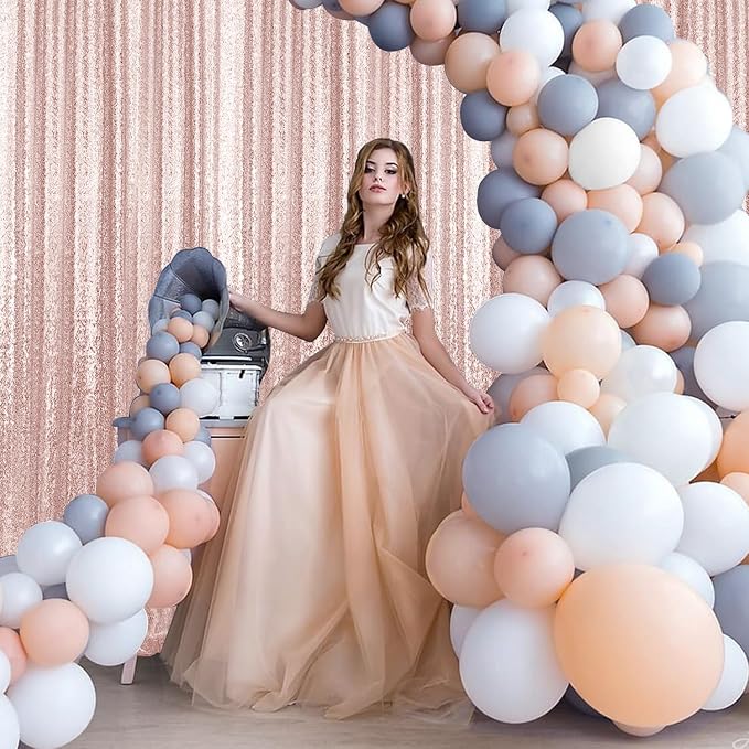 4×8FT Rose Gold Sequin Backdrop Curtain, Photography Backdrop Glitter Curtains - Image 4