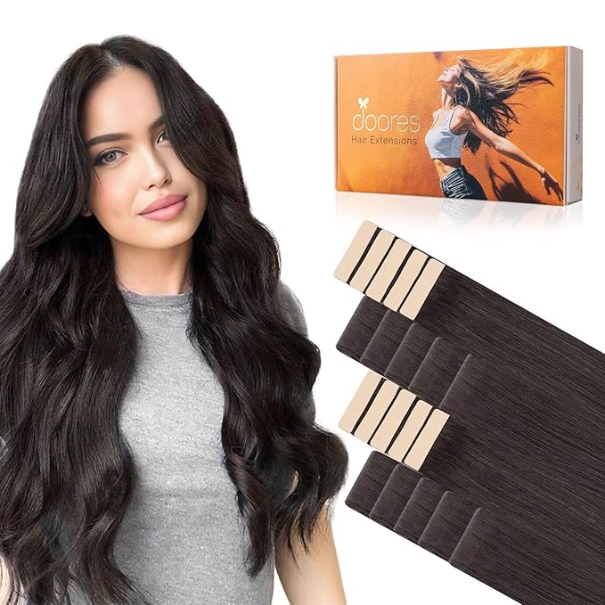 DOORES Invisible Tape in Extensions Human Hair Invisi Edge, Dark Brown 10 Injection Tape-ins with 10 Classic Tape-ins 50g 22 Inch, Injected Tape in Extensions Virgin Human Hair
