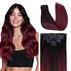 GOO GOO Clip in Hair Extensions Real Human Hair, Remy Human Hair Extensions Clip ins for Women, Natural Human Hair, 26inch 180g 7 Pcs, #1/99j Balayage Jet Black to Red