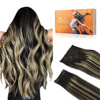 DOORES Clip in Extensions Human Hair, Balayage Natural Black to Light Blonde 16 Inch 150g 9pcs, Real Hair Extensions Clip in Straight Natural Hair Extensions