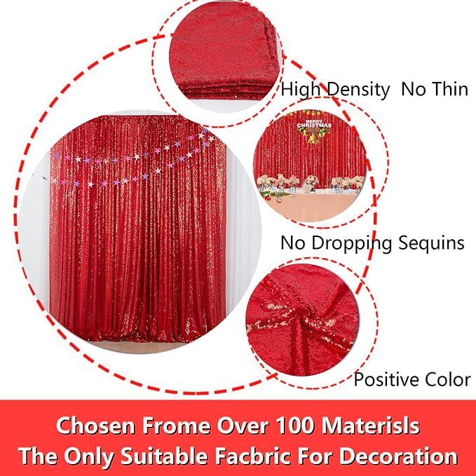 JYFLZQ Red Sequin Backdrop Curtains 8ft x 8ft 1 Panel Glitter Photo Booth - Image 5