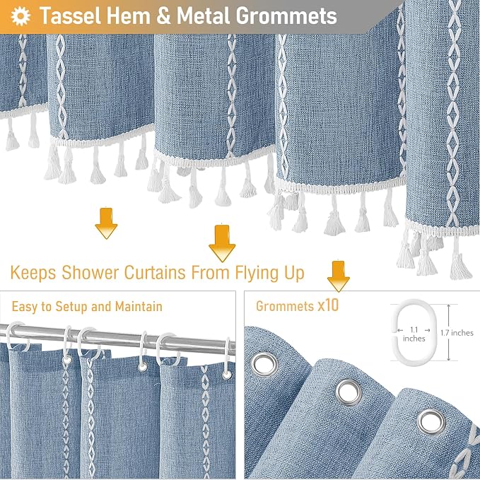 54 x 72 Boho Farmhouse Linen Heavy Duty Cloth Shower Curtain Set, 330GSM Linen - Image 5