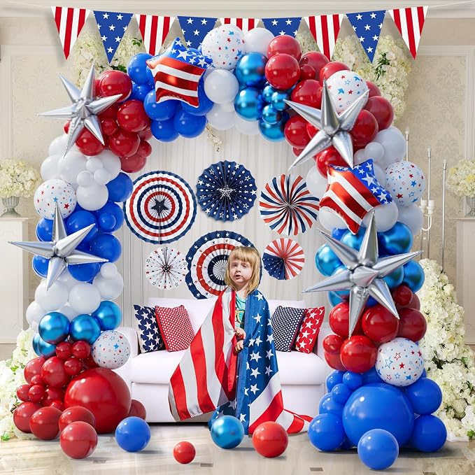 151pcs Red White and Blue Balloon Garland Arch Kit Patriotic Decorations - Image 3