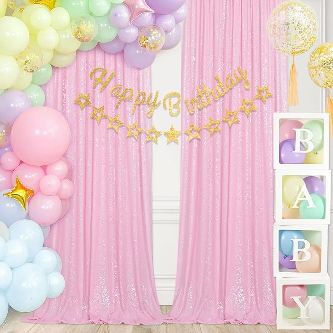 Pink Sequin Backdrop Curtains 4 Pcs 2ftx8ft Glitter Shimmer Fabric | Sparkly - Image 7