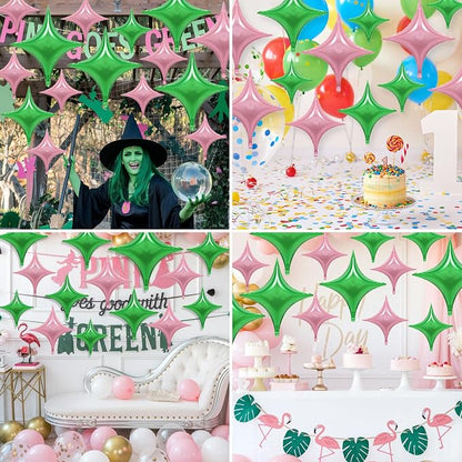 Pink Green Balloons, 26Inch and 10Inch Pink Green Quadrangle Star Helium - Image 3