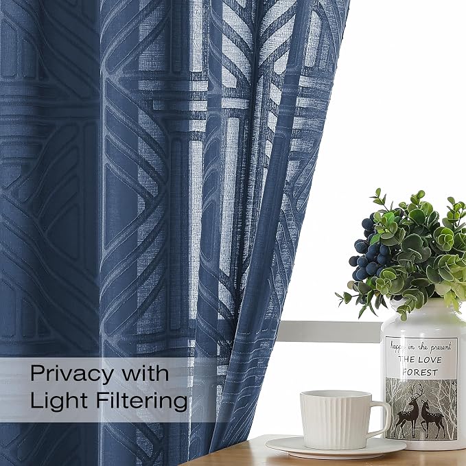 Simplebrand Navy Blue Semi Sheer Curtains 96 Inches Long 2 Panels, Light - Image 2