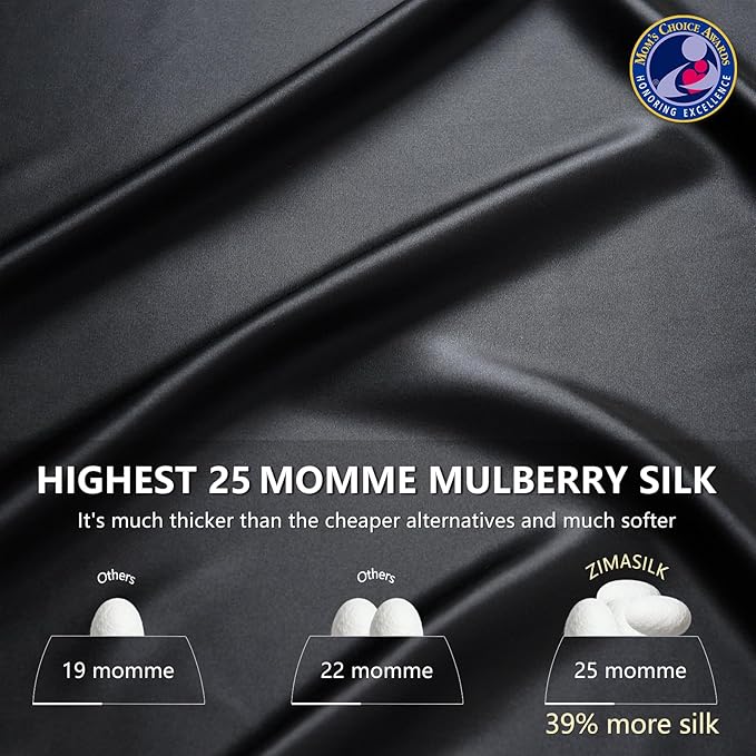 ZIMASILK 25 Momme 100% Pure Mulberry Silk Pillowcase for Hair and Skin Care, Highest Grade 6A Pillow Cases for Women, Long-Lasting Durablity, Gift for Women Men, 1Pc (King 20"x36", Black)