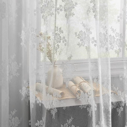 Kotile White Lace Curtains for Bedroom Country Floral 42 x 63 Inch 2 Panels | - Image 4