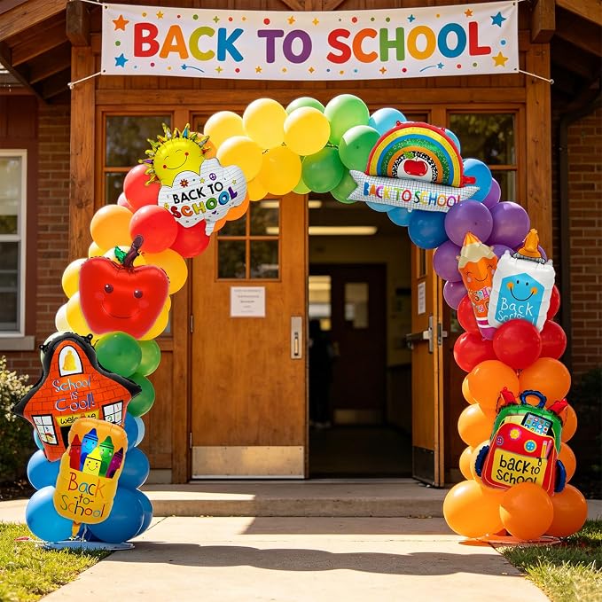 8PCS Back to School Balloons Set, Apple School Backpack Pencil Rainbow Crayon - Image 7