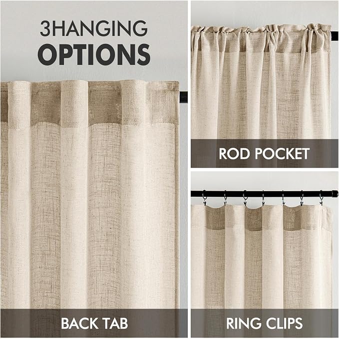 MIULEE Light Taupe Linen Curtains 52x90 Inch Long - Image 3