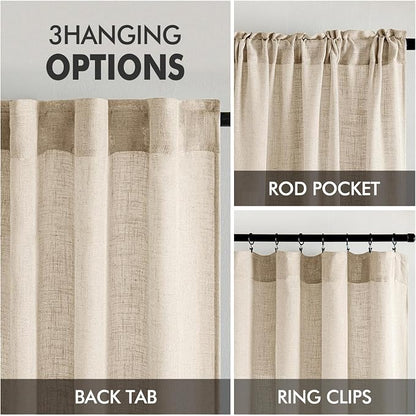 MIULEE Light Taupe Linen Curtains 52x63 Inch Length - Image 3